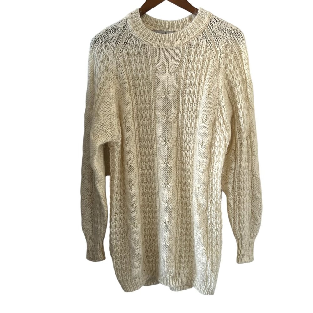 Karin Scott Vingtage Mohair Blend Cable Knit Sweater In Cream Size M